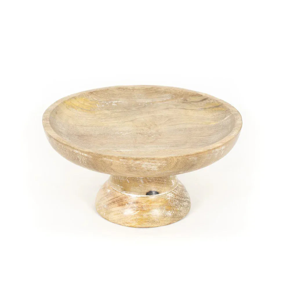 Mango Wood Pedestal Bowl 10" - Handcrafted