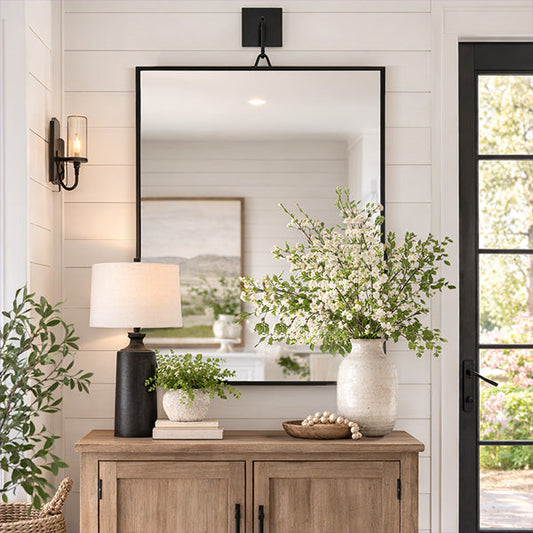 Architectural Black Iron Tripod Wall Mirror | Modern Statement Piece