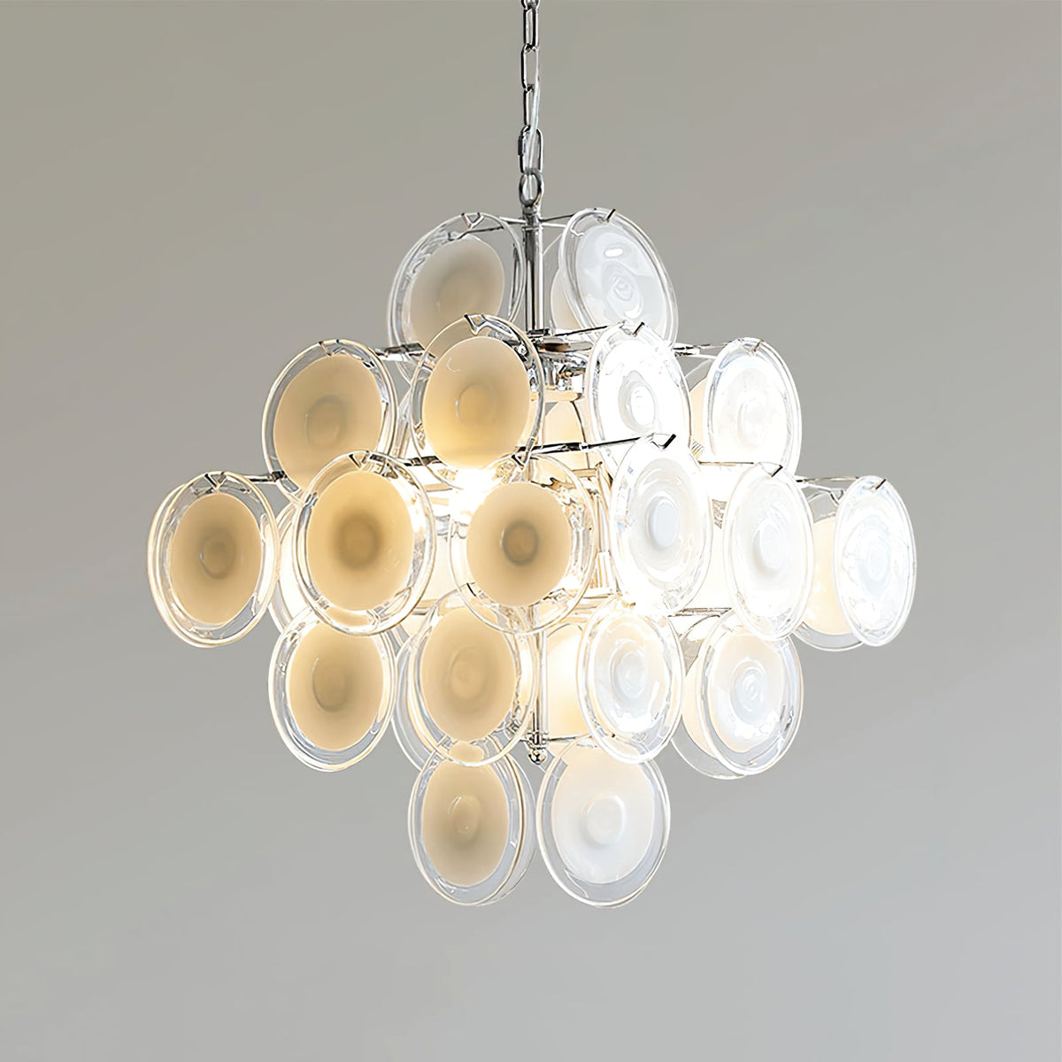 Murano White Glass Disc Chandelier