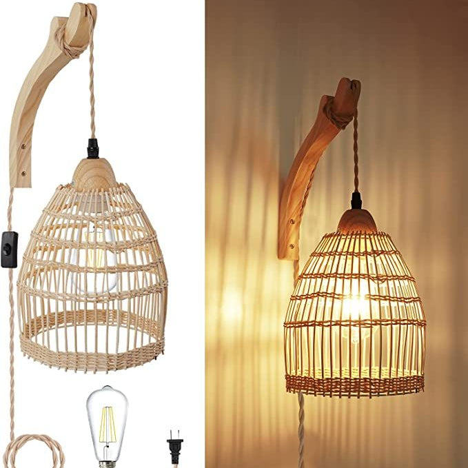 Bohemian Style Rattan Pendant Wall Lamp - Sustainable Woven Home Decor