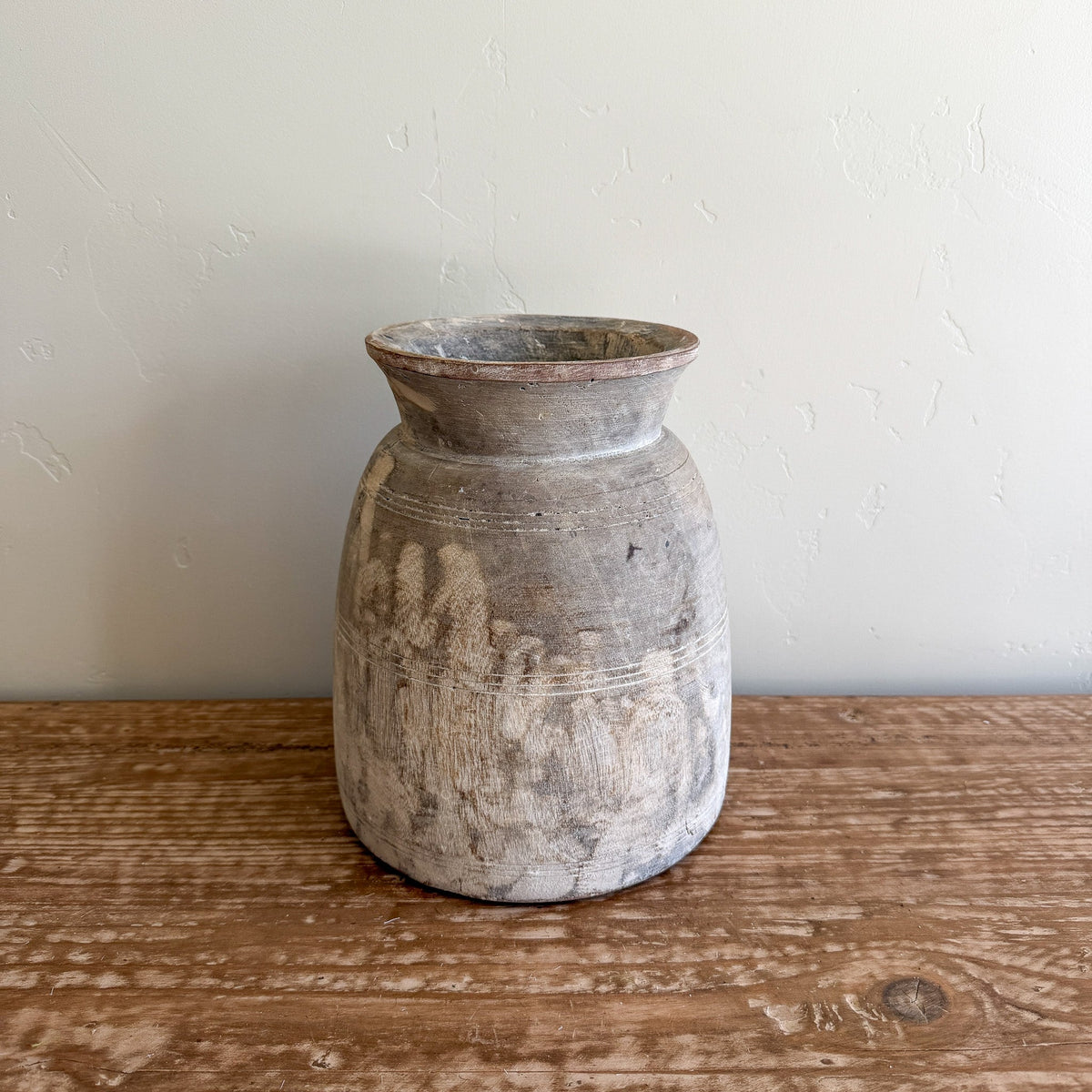 Nepali Water Pot Vase - Bleached Wood | Large Handmade Rustic Vessel