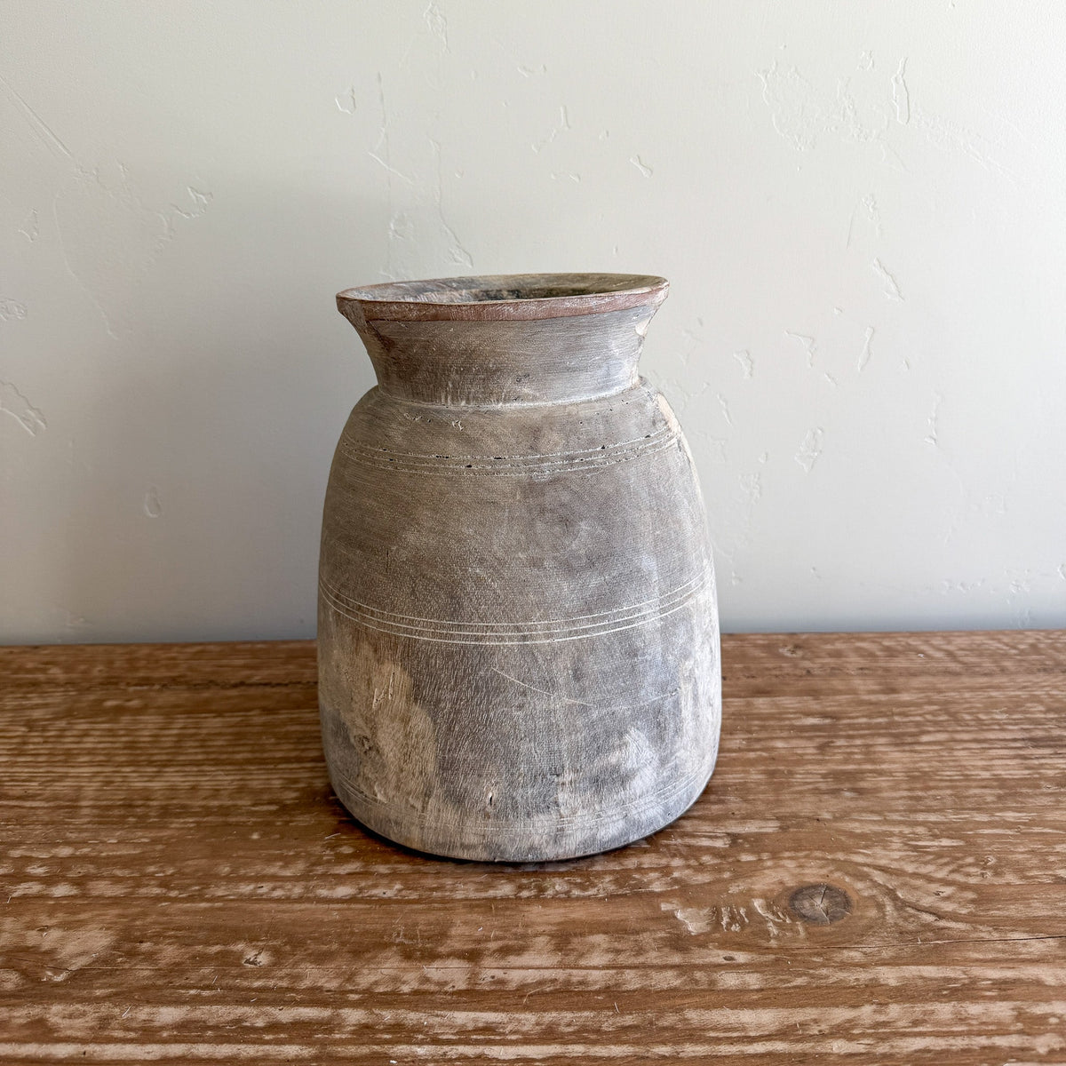 Nepali Water Pot Vase - Bleached Wood | Large Handmade Rustic Vessel
