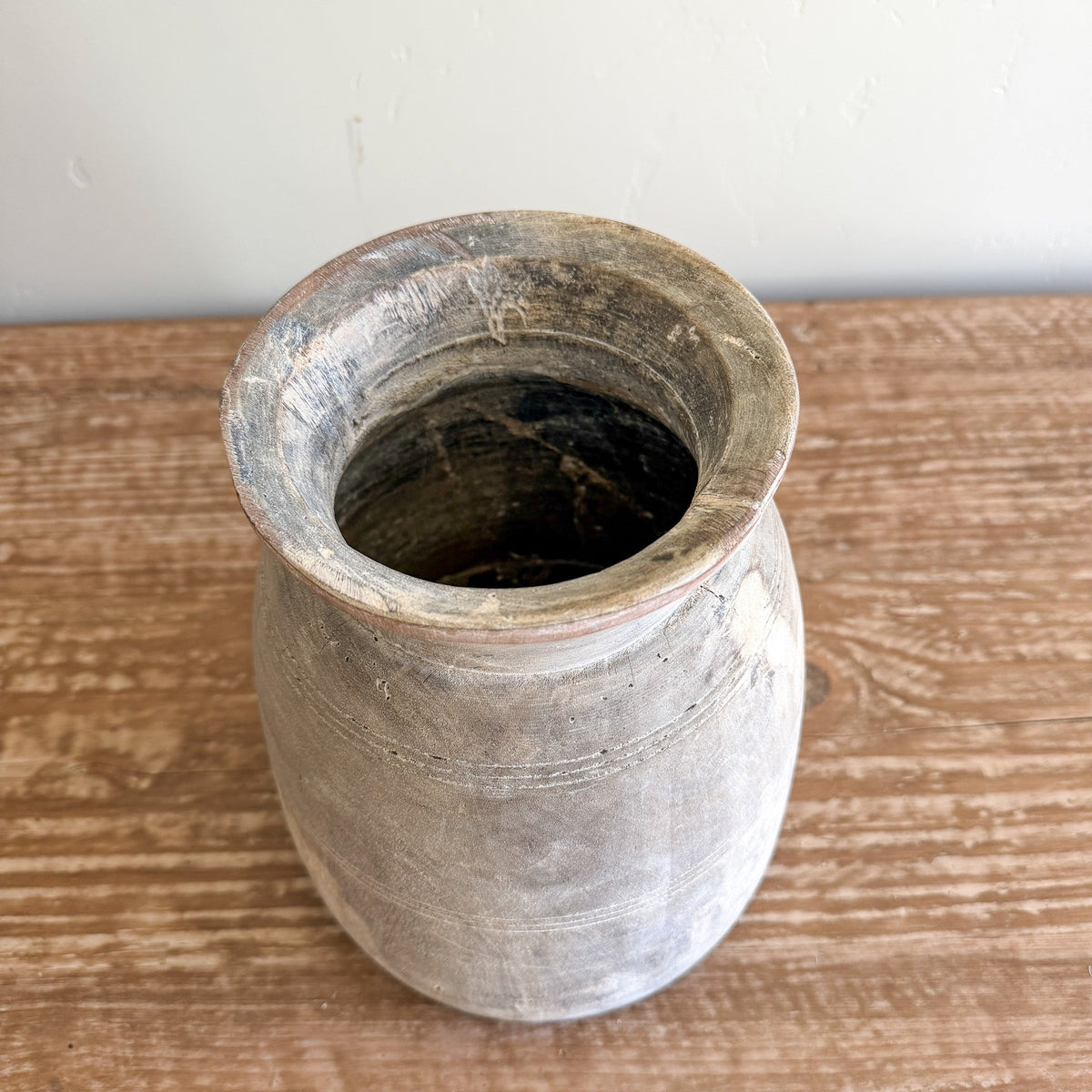 Nepali Water Pot Vase - Bleached Wood | Large Handmade Rustic Vessel