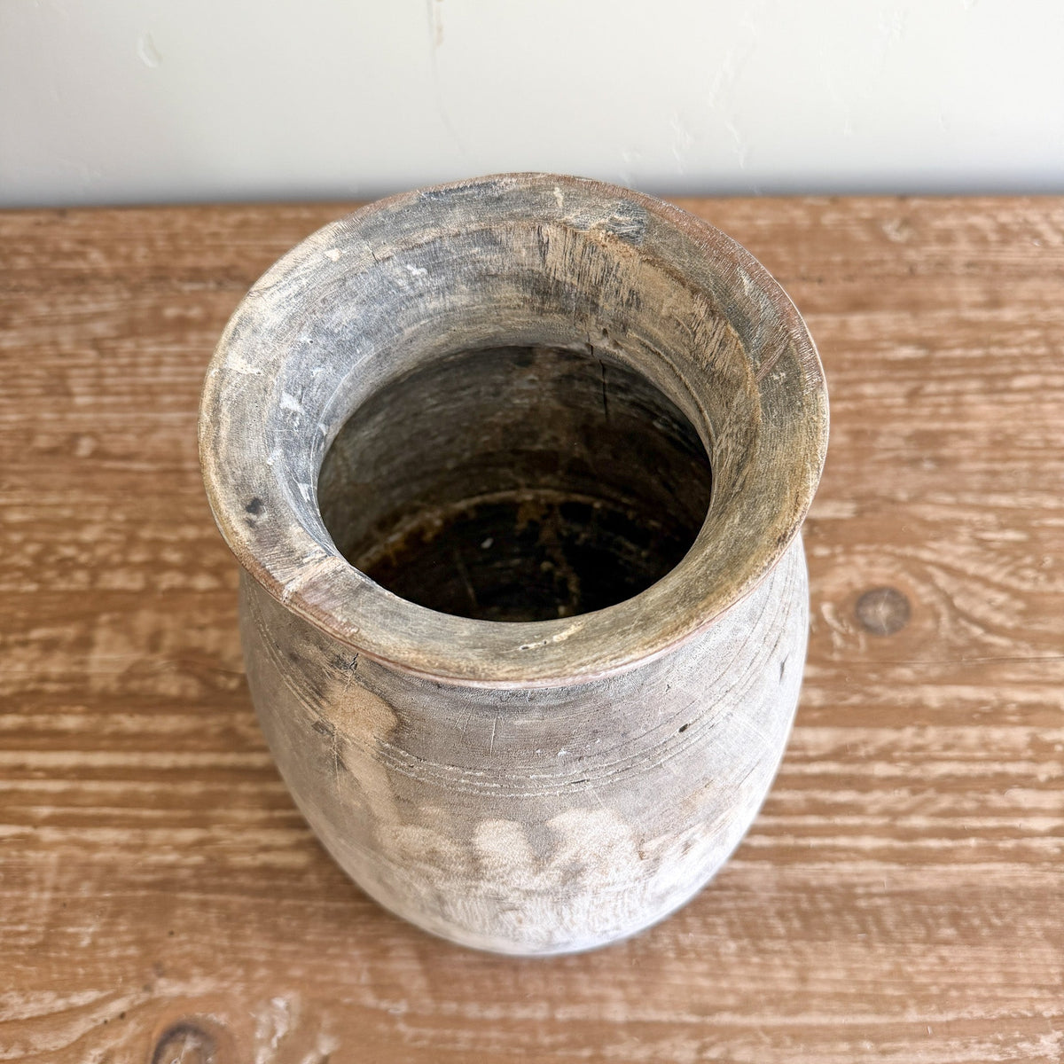 Nepali Water Pot Vase - Bleached Wood | Large Handmade Rustic Vessel
