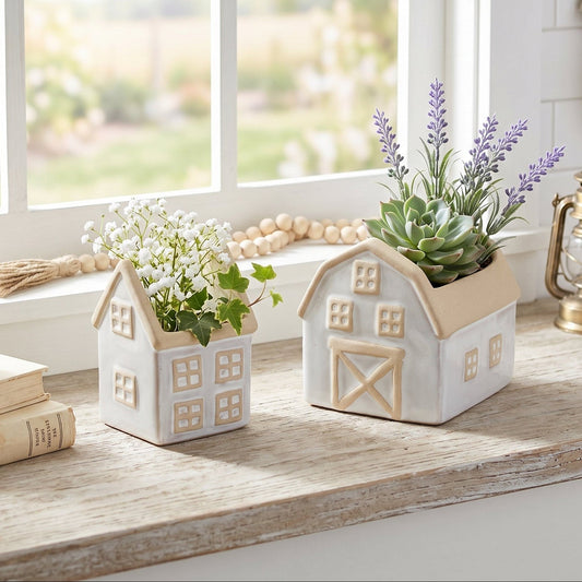 Ensemble de cache-pots en porcelaine neutre pour maison et grange