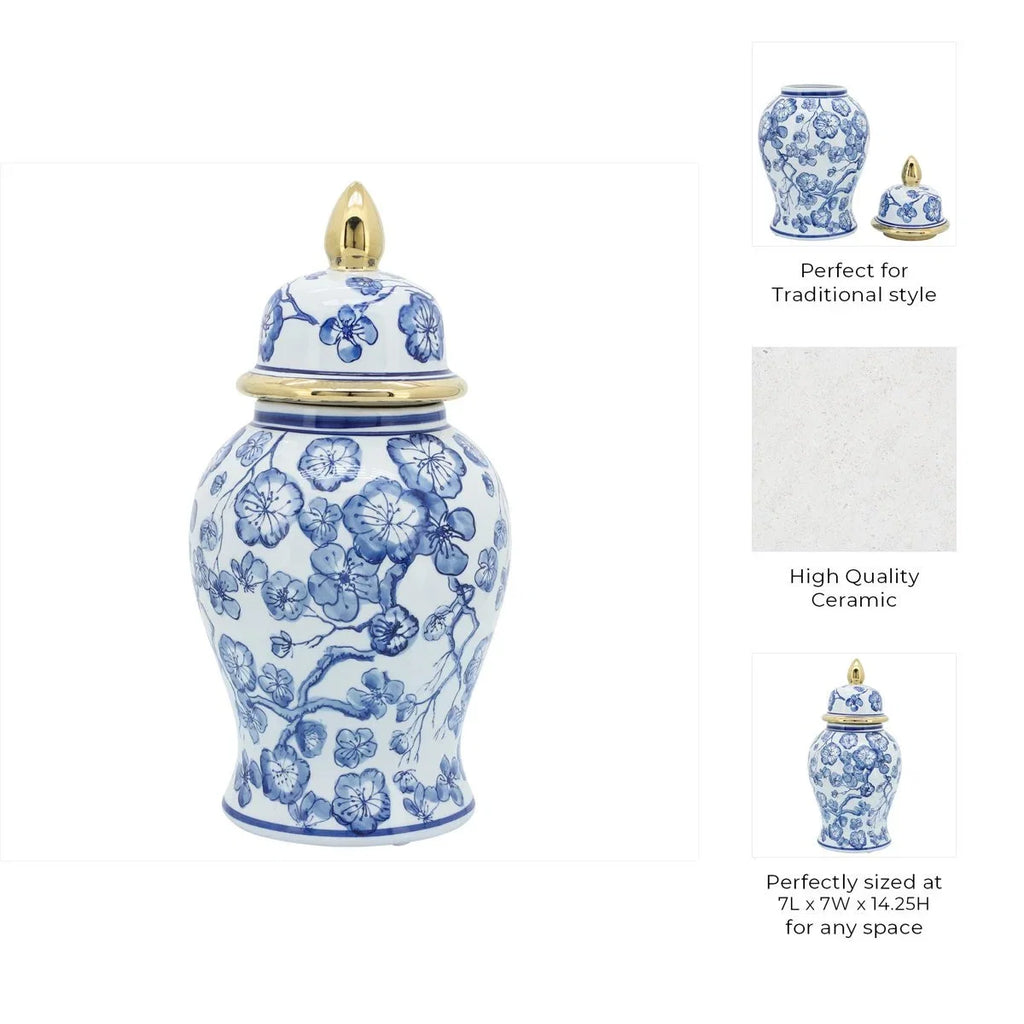 Willowcrest 14" Blue & White Temple Jar