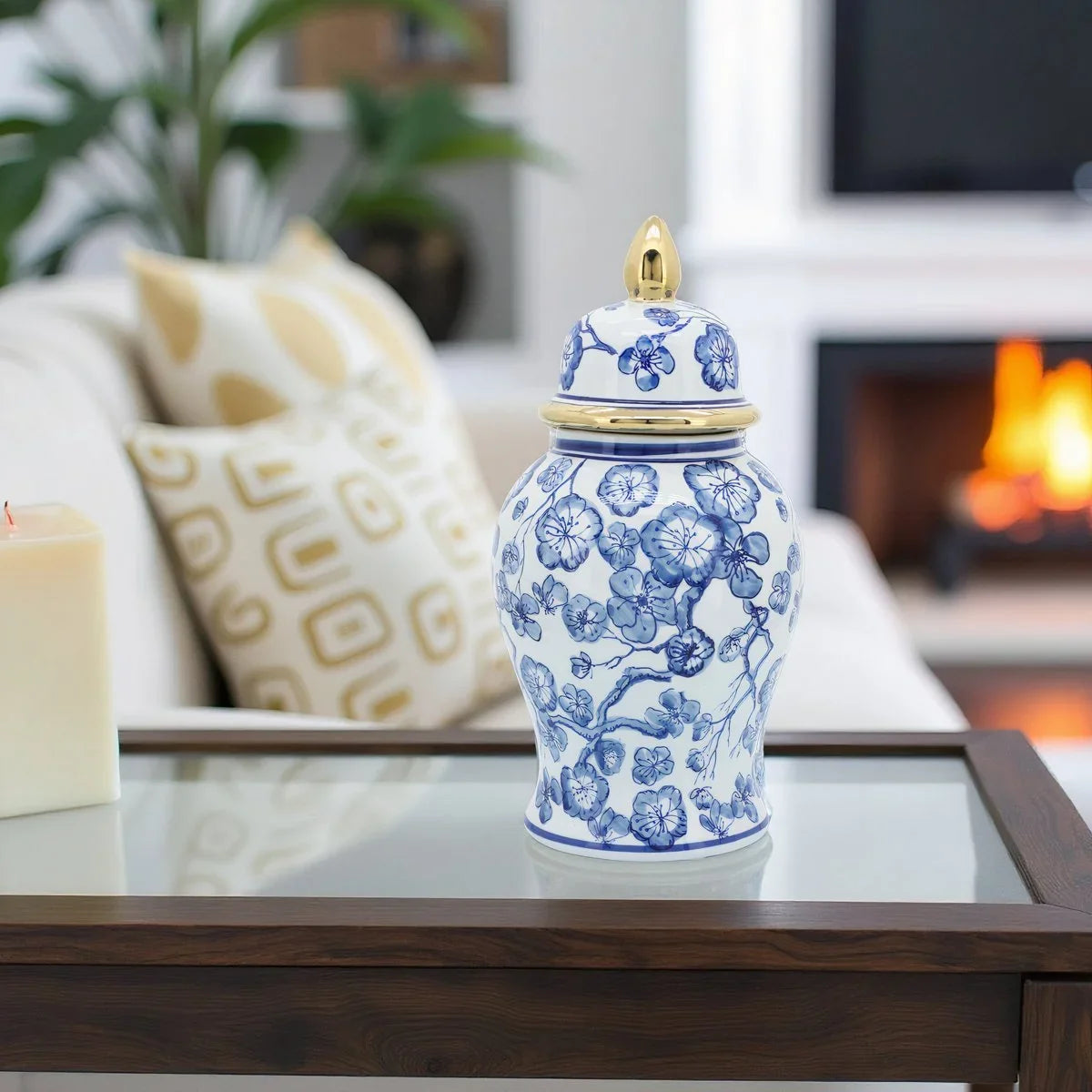 Willowcrest 14" Blue & White Temple Jar