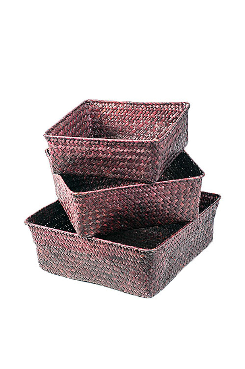 Red Rattan & Wire Trays - Set of 3
