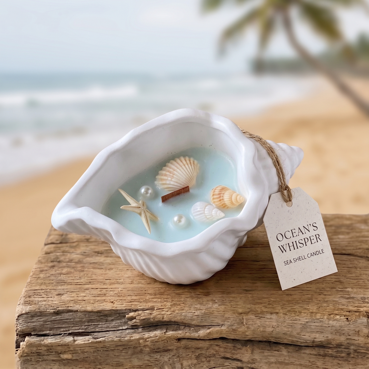 Candela a forma di conchiglia Ocean's Whisper | Contenitore in Jesmonite