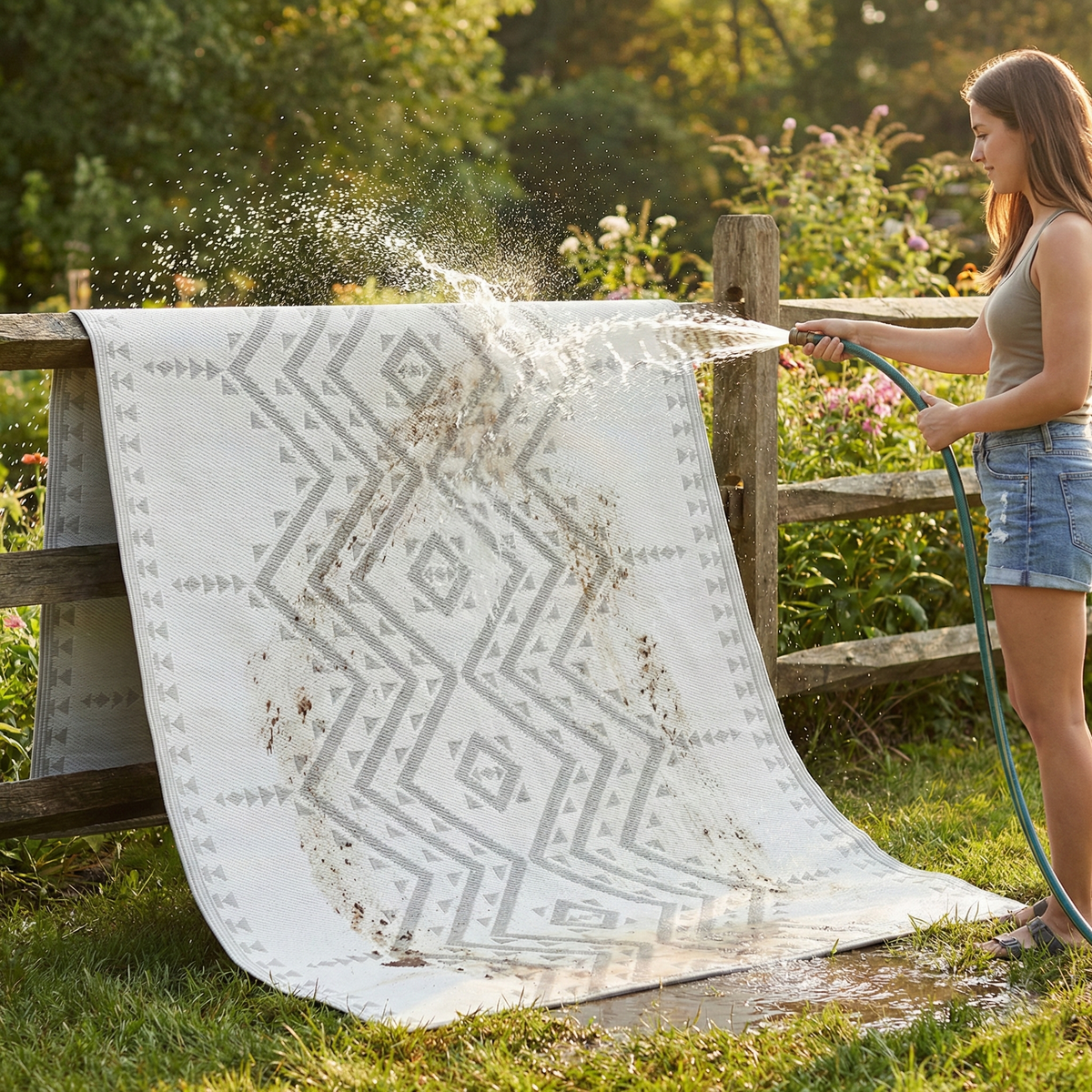 Ojai - Beige Geometric Outdoor Rug for Patio