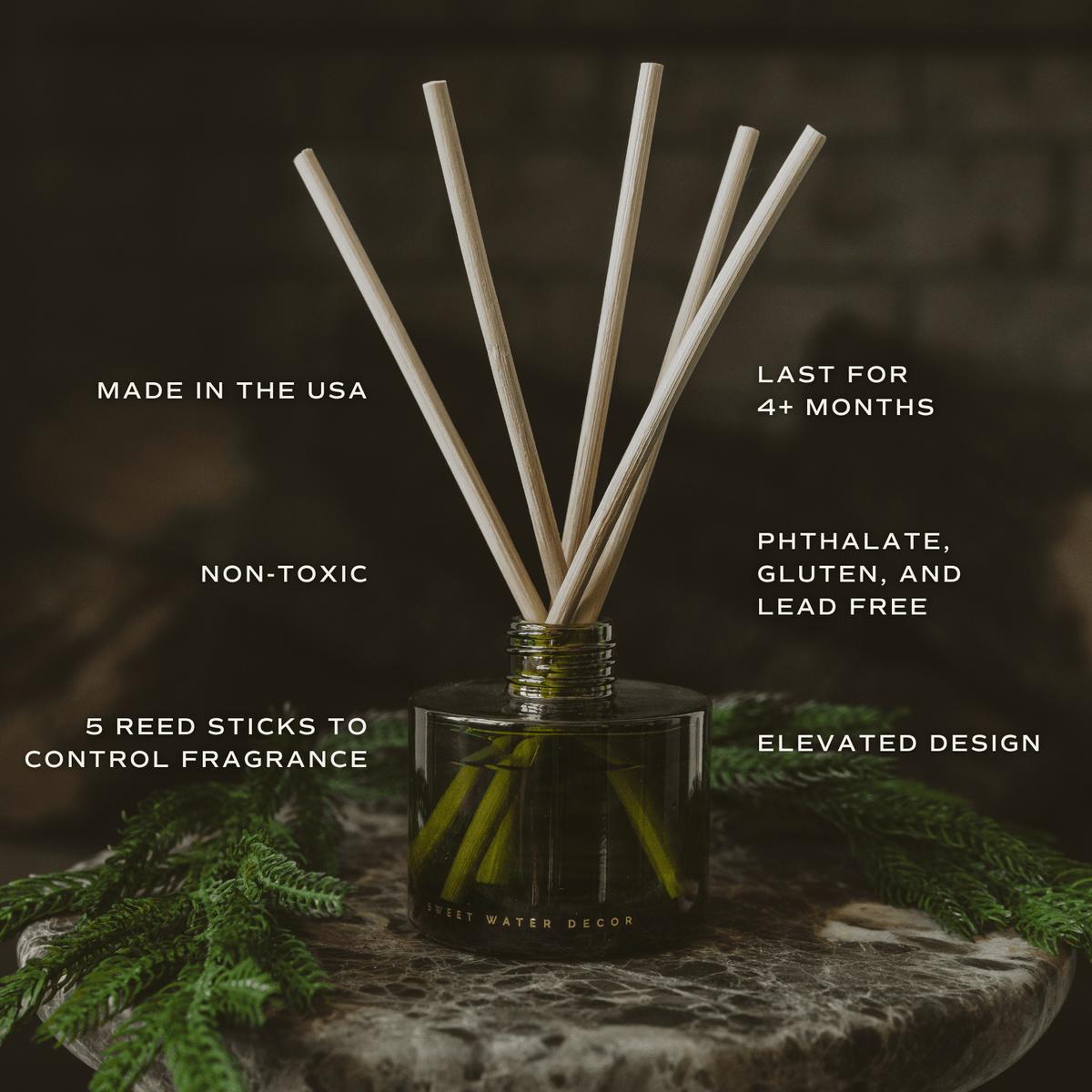 Snow Covered Pines (Fraser Fir) Olive Tinted Glass Jar Reed Diffuser