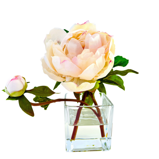 Peony Flower Arrangement in Glass Vase - 10"