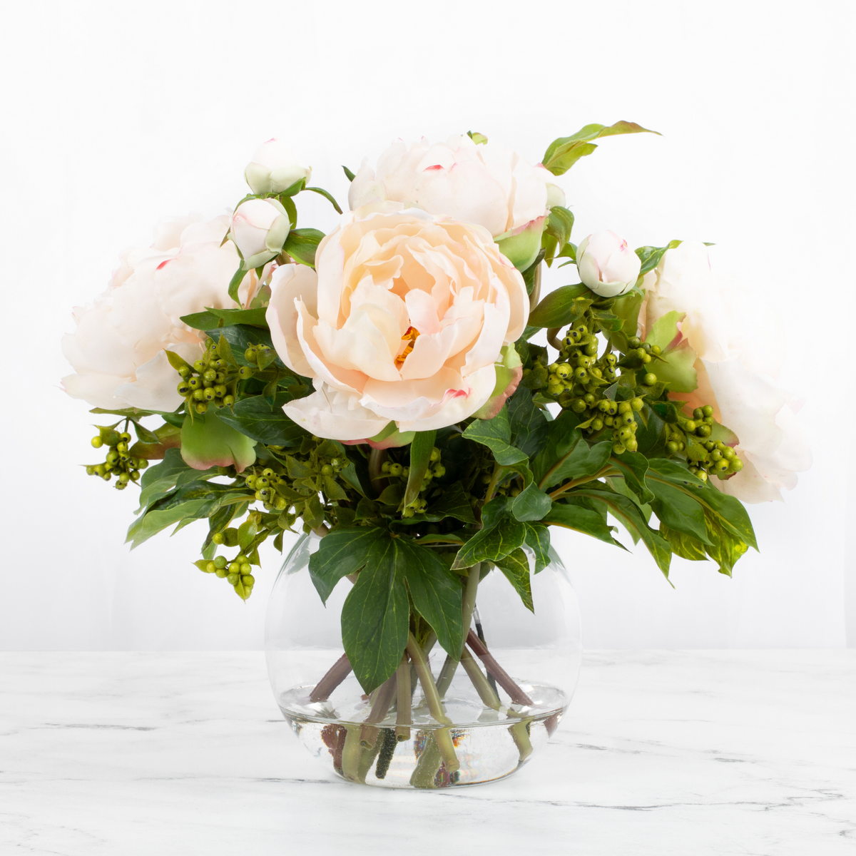 Faux Peony Centerpiece Arrangement in Vase - 13"