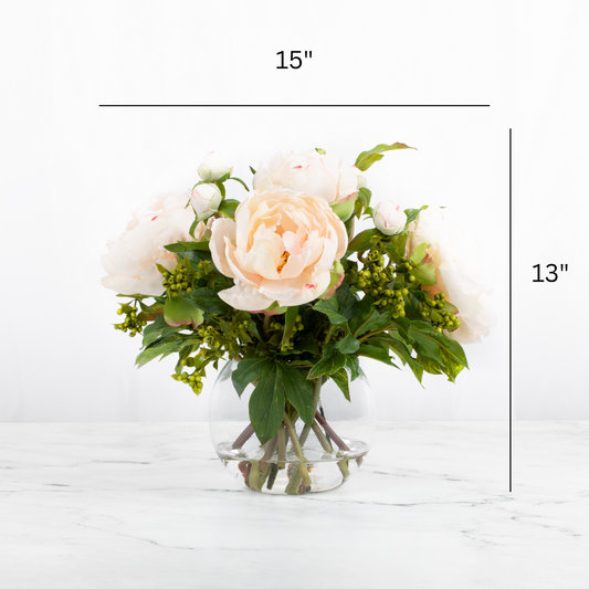 Faux Peony Centerpiece Arrangement in Vase - 13"