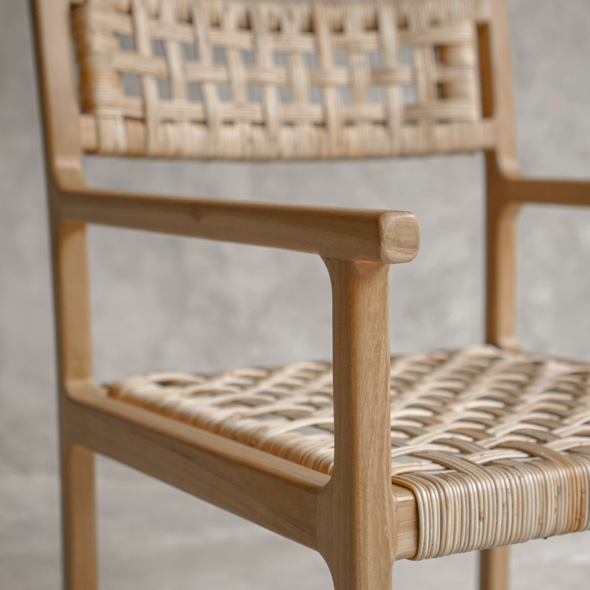 Palmer Solid Teak Dining Armchair with Handwoven Natural Fiber Seat