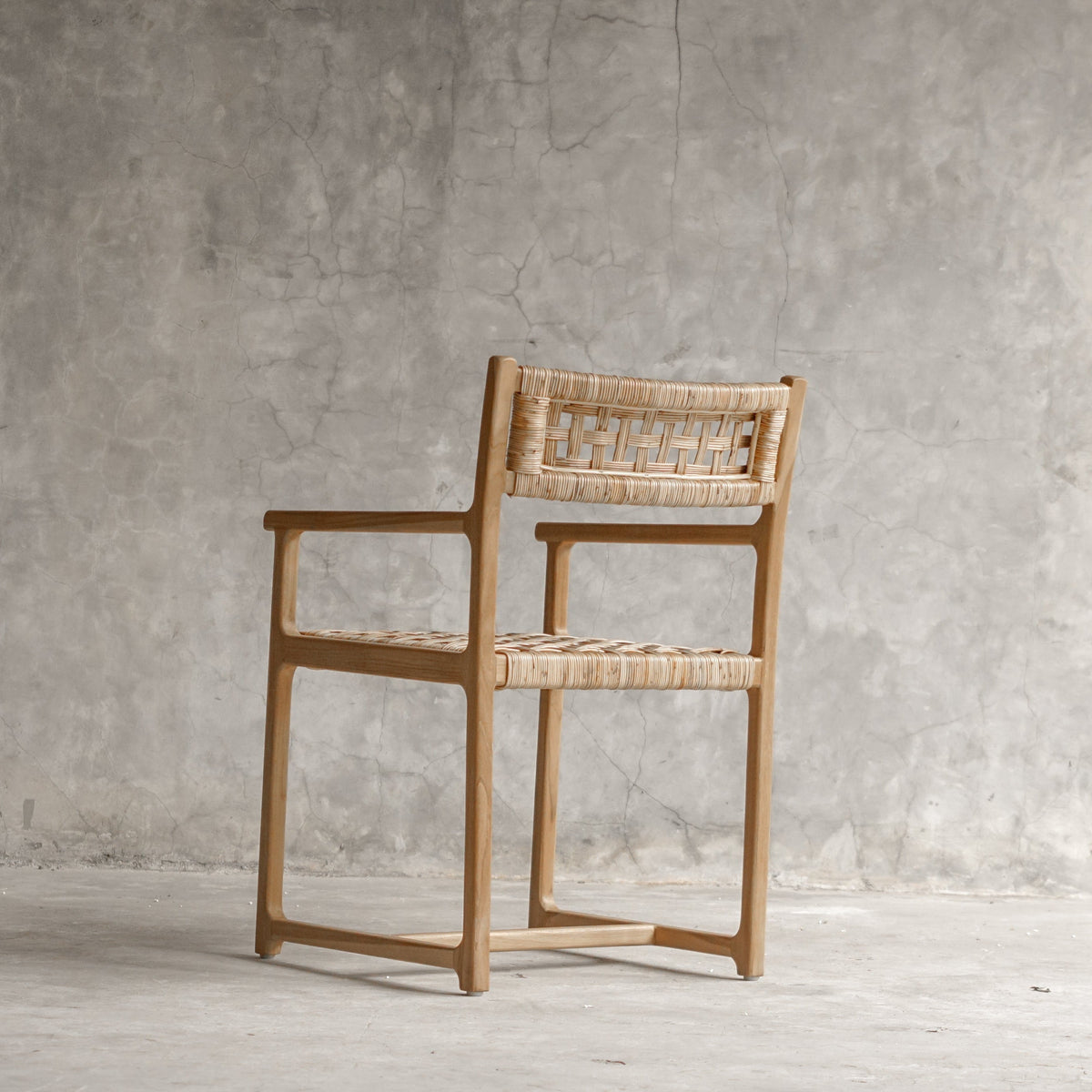 Palmer Solid Teak Dining Armchair with Handwoven Natural Fiber Seat