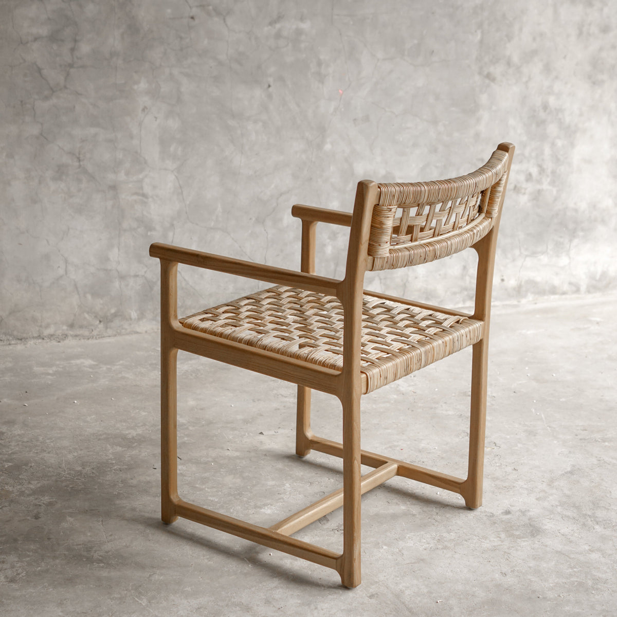 Palmer Solid Teak Dining Armchair with Handwoven Natural Fiber Seat