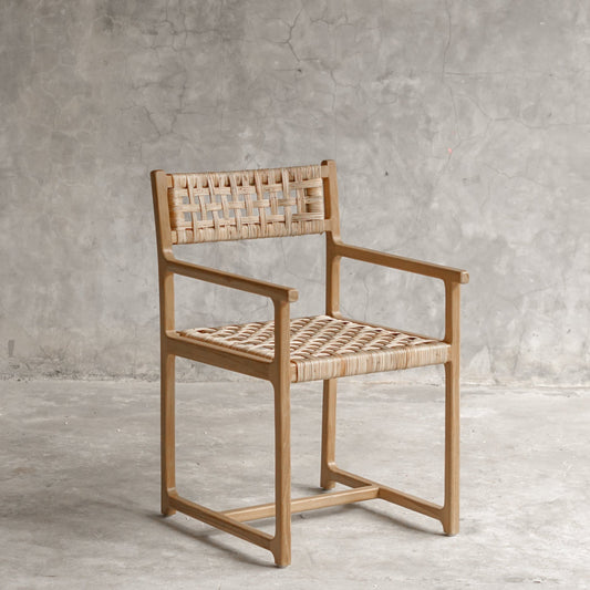 Palmer Solid Teak Dining Armchair with Handwoven Natural Fiber Seat
