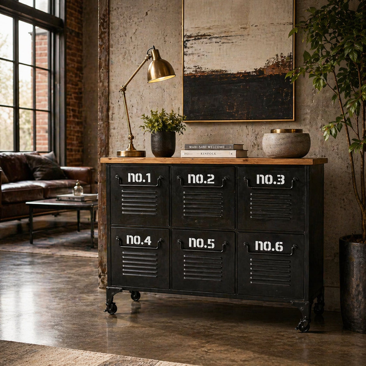 Vintage Industrial Mobile Storage Console Buffet