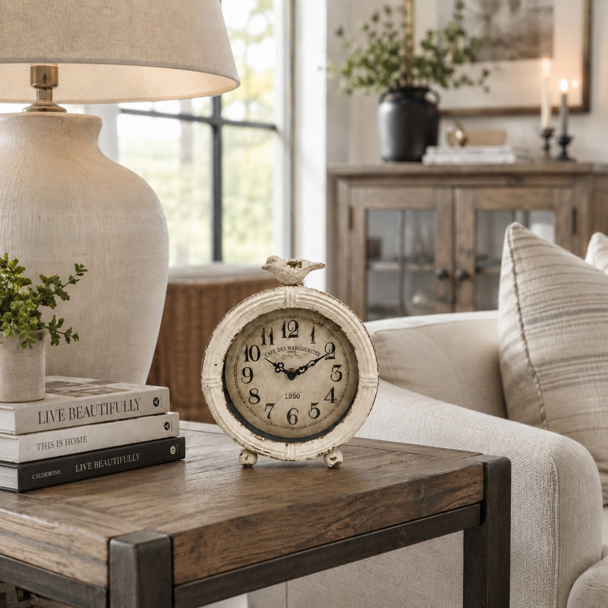 Marguerite Bird Table Clock 8.5 in