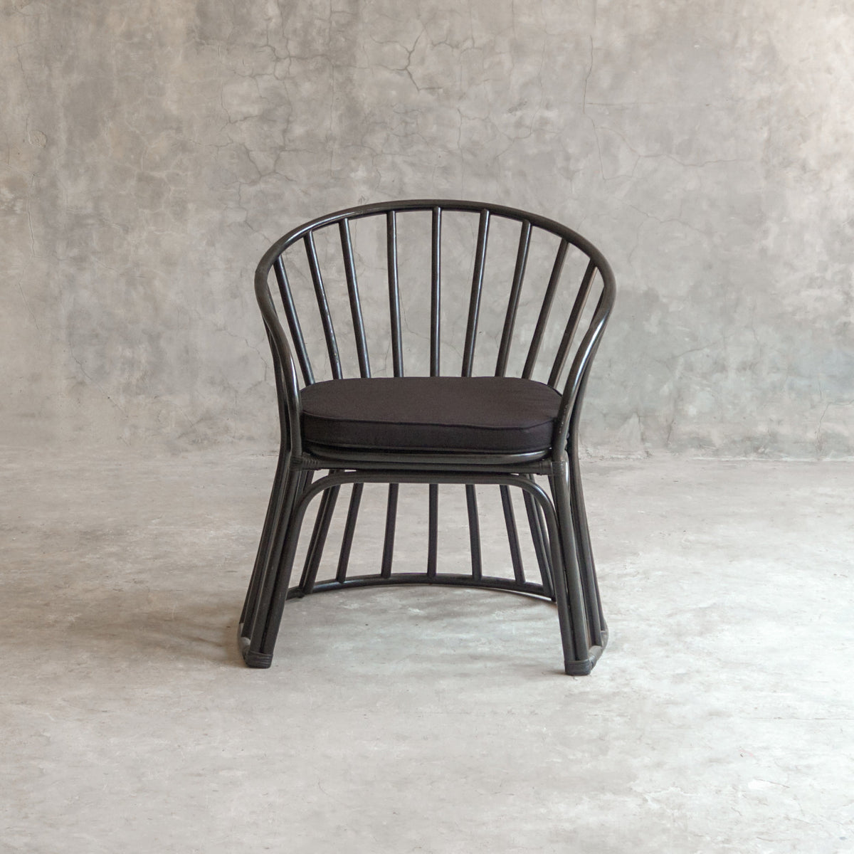Perla Curved Rattan Occasional Chair – Black Lounge Chair with Cushion