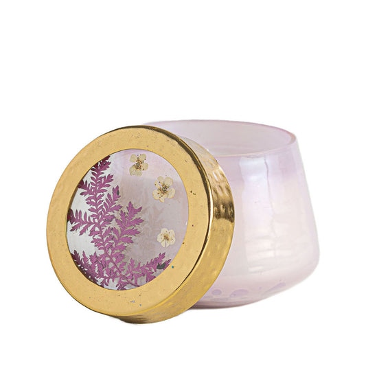 Petite bougie à l'aquarelle de fleurs pressées - Mûre + Noix de coco