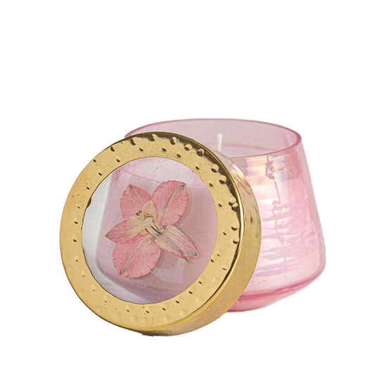 Petite bougie aquarelle aux fleurs pressées - Fleur de lune
