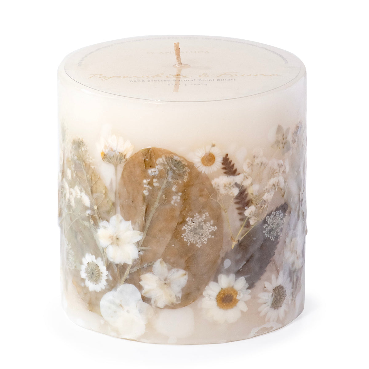 Paperwhite & Fauna Pressed Flower Pillar Candle