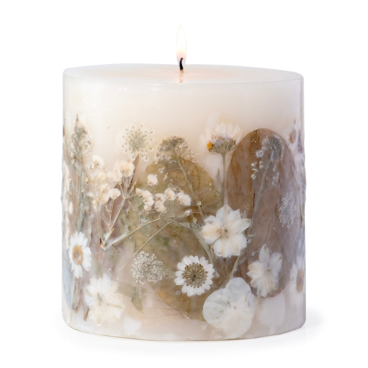 Paperwhite & Fauna Pressed Flower Pillar Candle