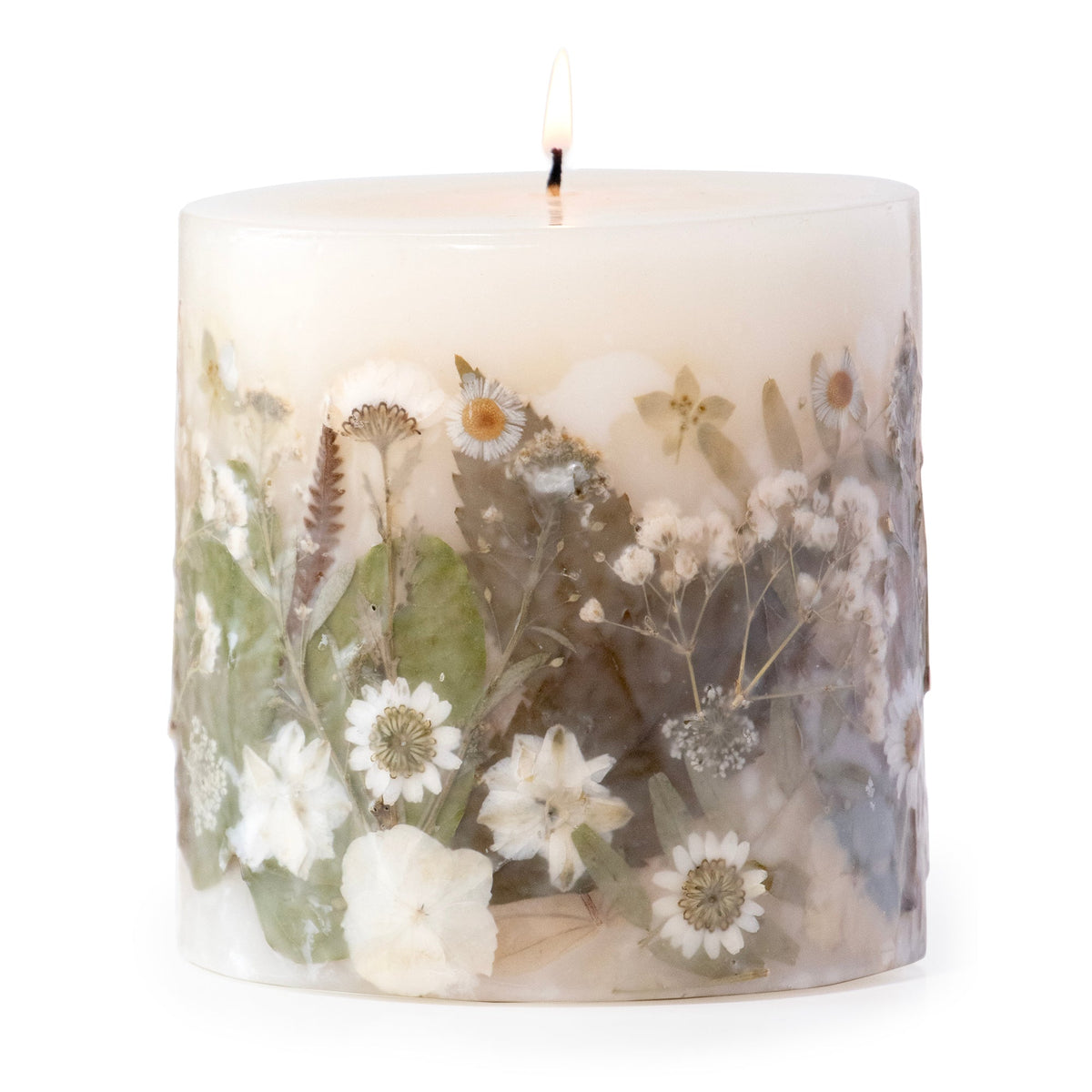 Paperwhite & Fauna Pressed Flower Pillar Candle