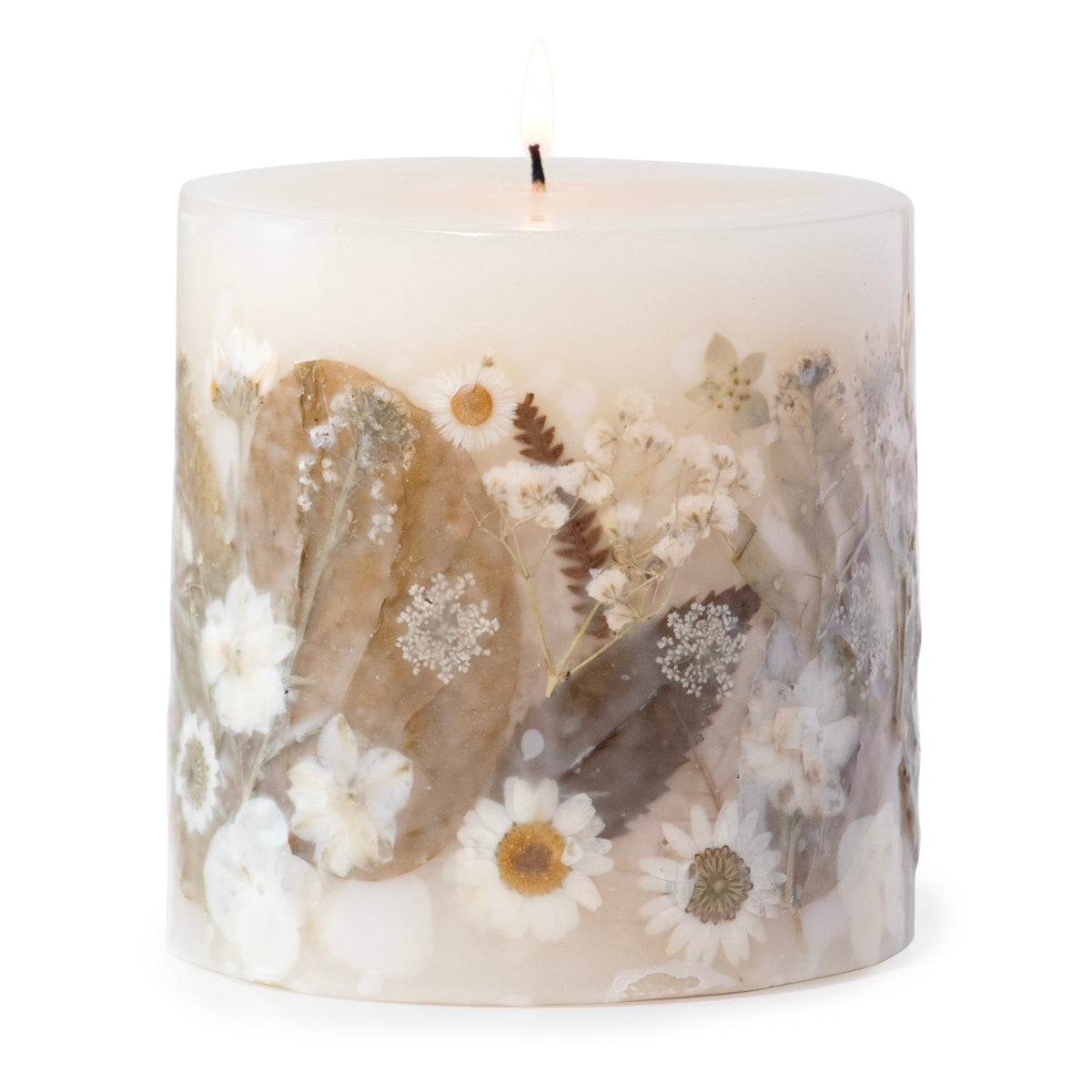 Paperwhite & Fauna Pressed Flower Pillar Candle