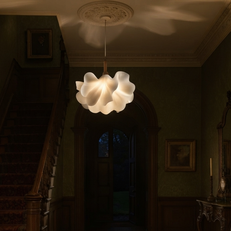 Epiphyllum Acrylic Petal Pendant Light with Walnut Wood Accents