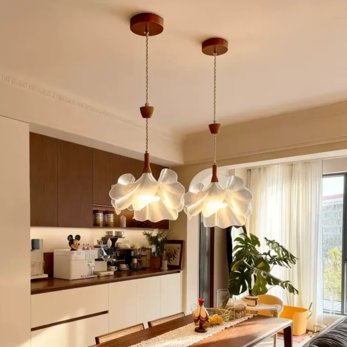 Epiphyllum Acrylic Petal Pendant Light with Walnut Wood Accents