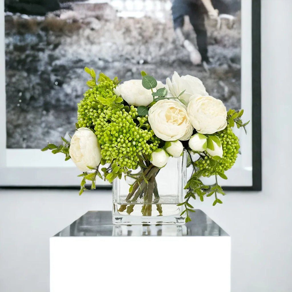 Romantic French Peony & Rose Faux Floral Arrangement