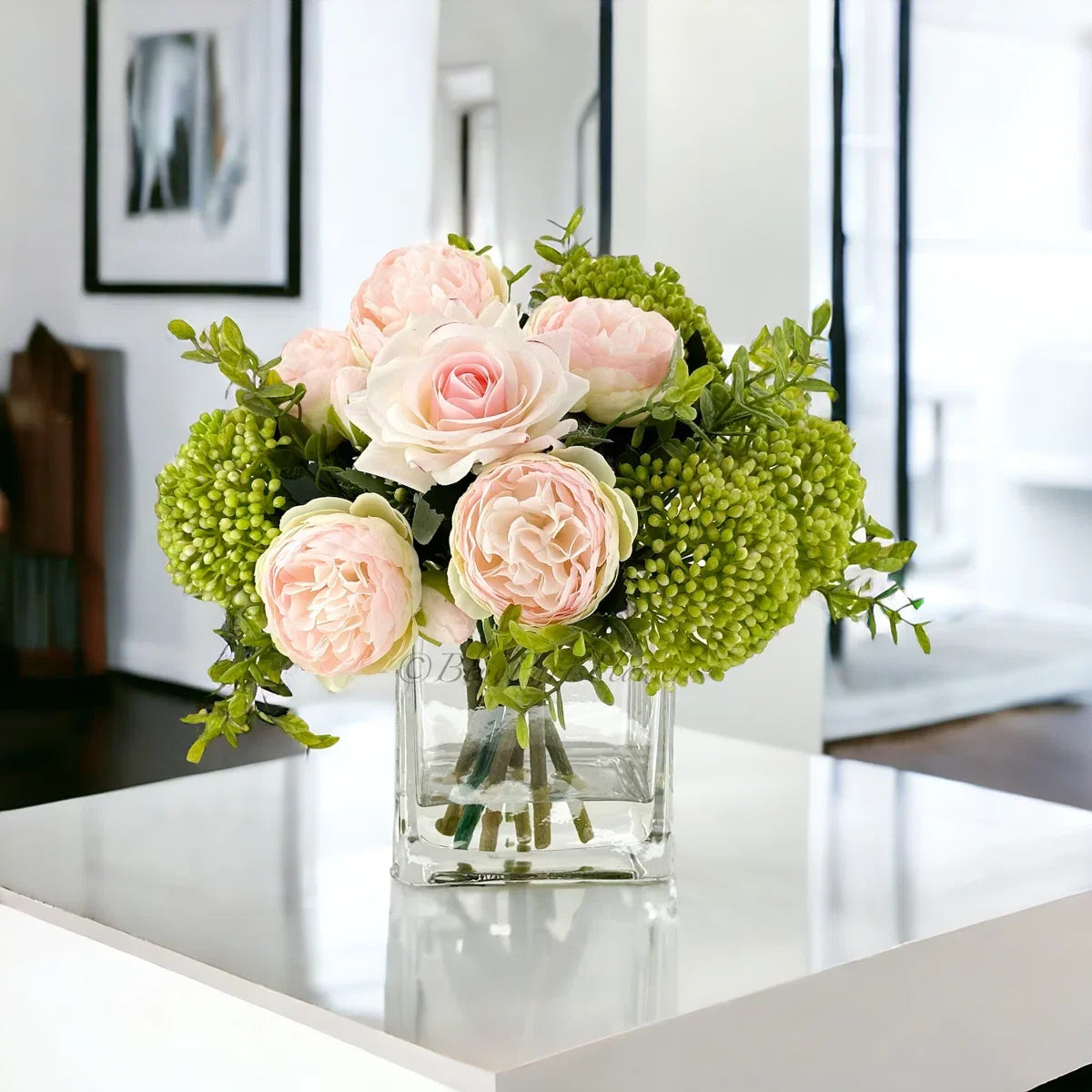 Romantic French Peony & Rose Faux Floral Arrangement