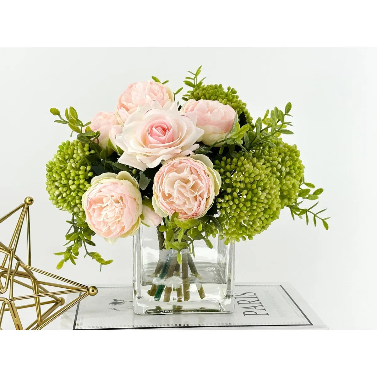 Romantic French Peony & Rose Faux Floral Arrangement
