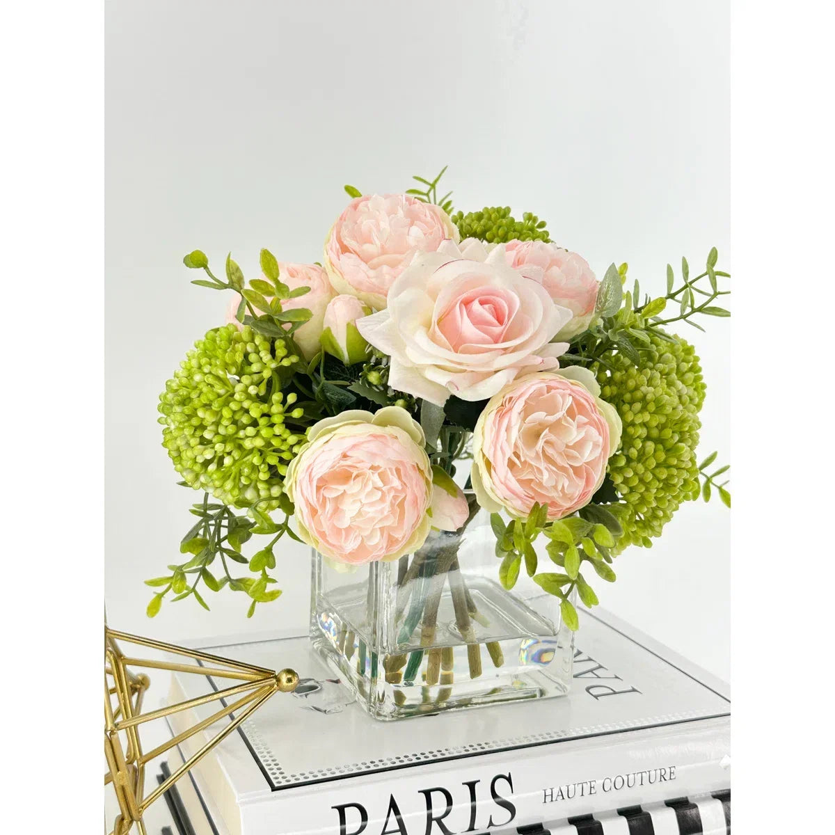 Romantic French Peony & Rose Faux Floral Arrangement