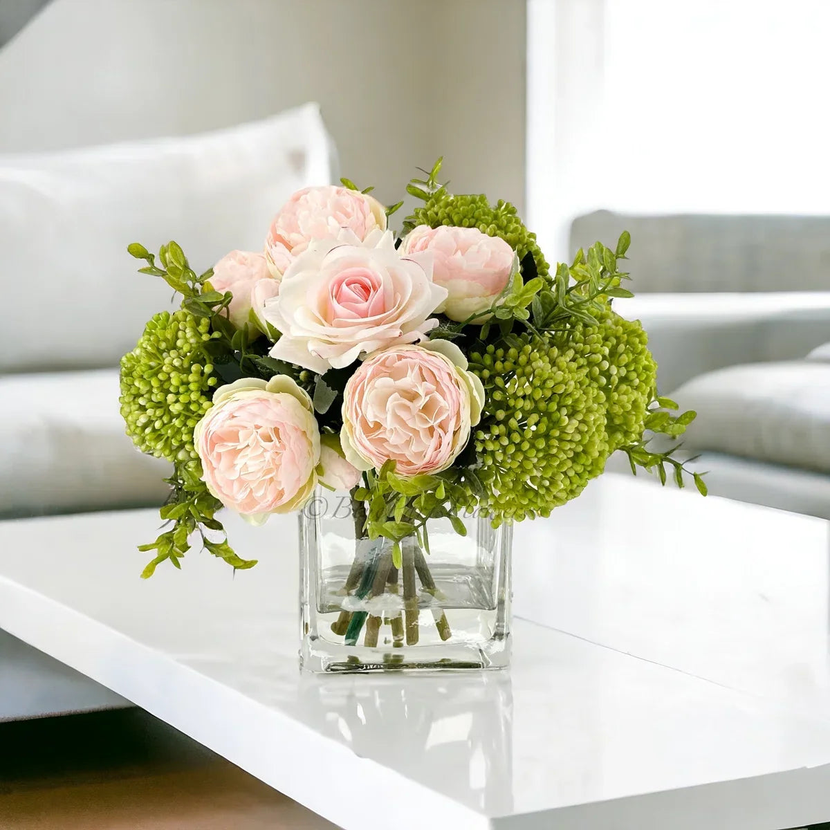 Romantic French Peony & Rose Faux Floral Arrangement