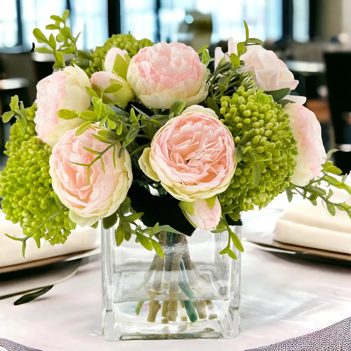Romantic French Peony & Rose Faux Floral Arrangement
