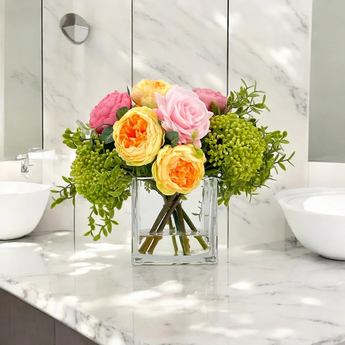 Romantic French Peony & Rose Faux Floral Arrangement