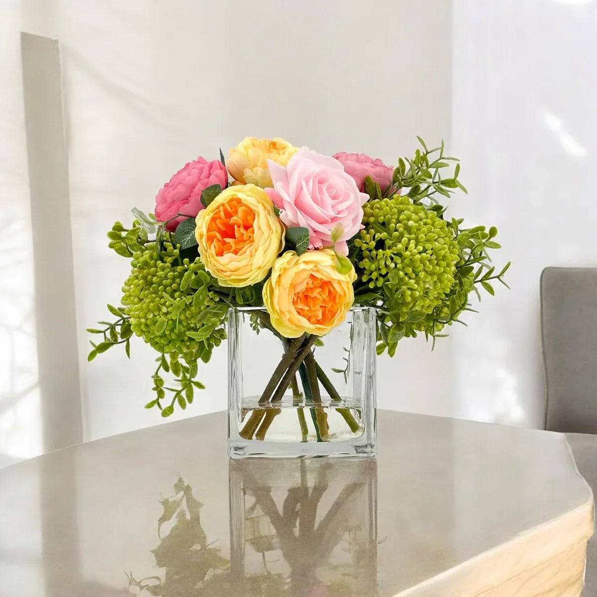 Romantic French Peony & Rose Faux Floral Arrangement