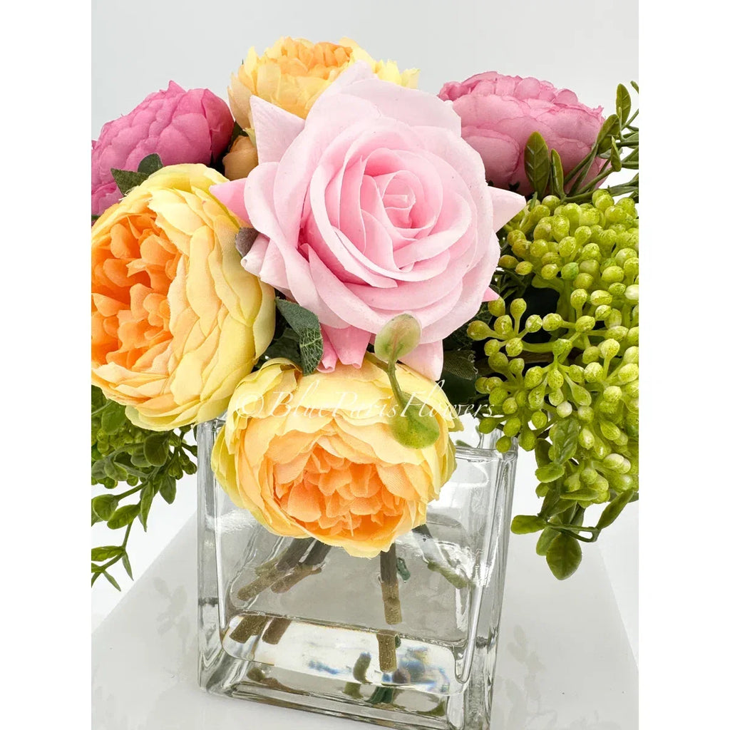 Romantic French Peony & Rose Faux Floral Arrangement
