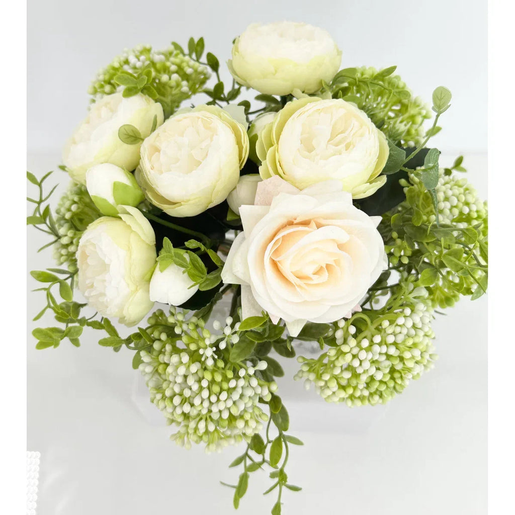 Romantic French Peony & Rose Faux Floral Arrangement