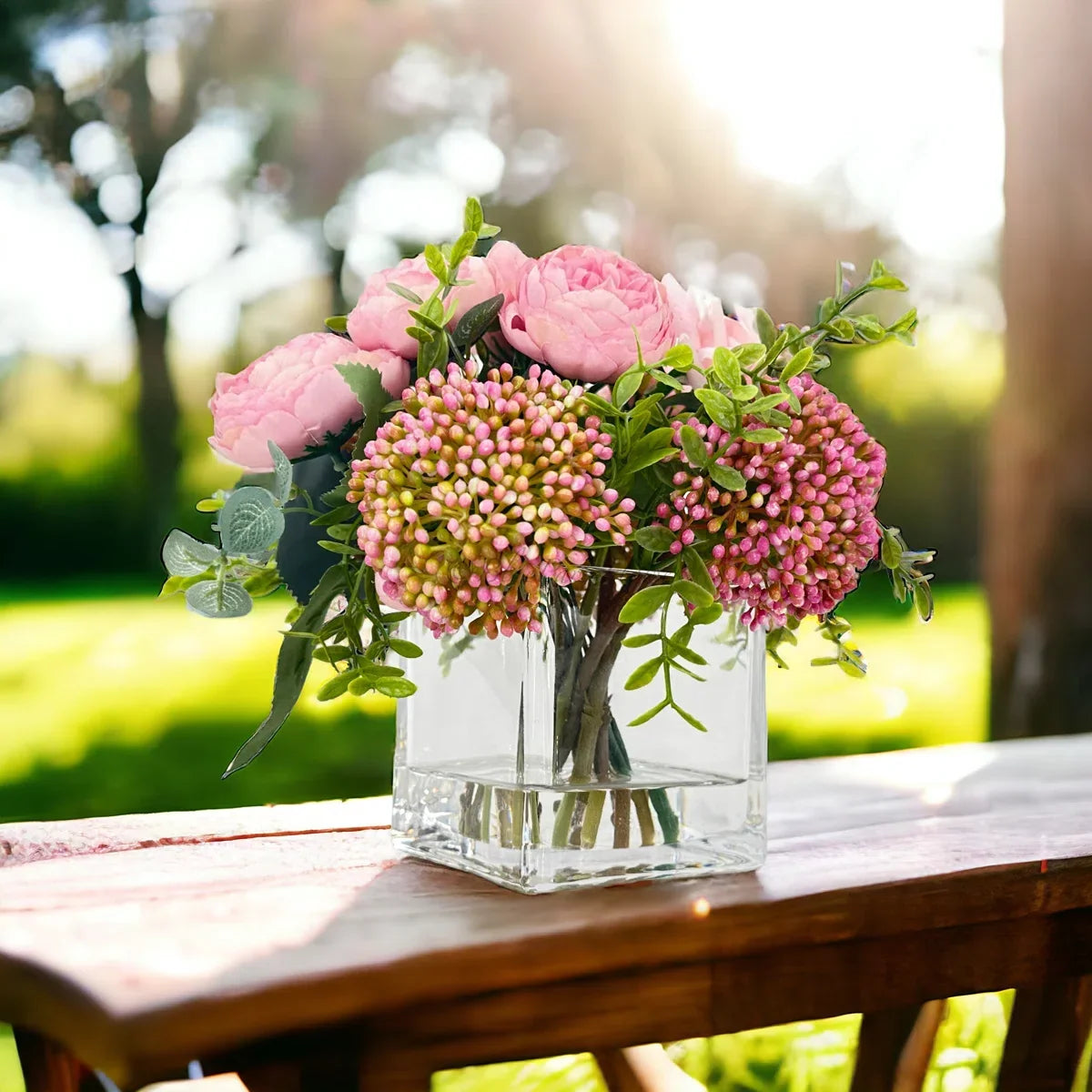 Romantic French Peony & Rose Faux Floral Arrangement