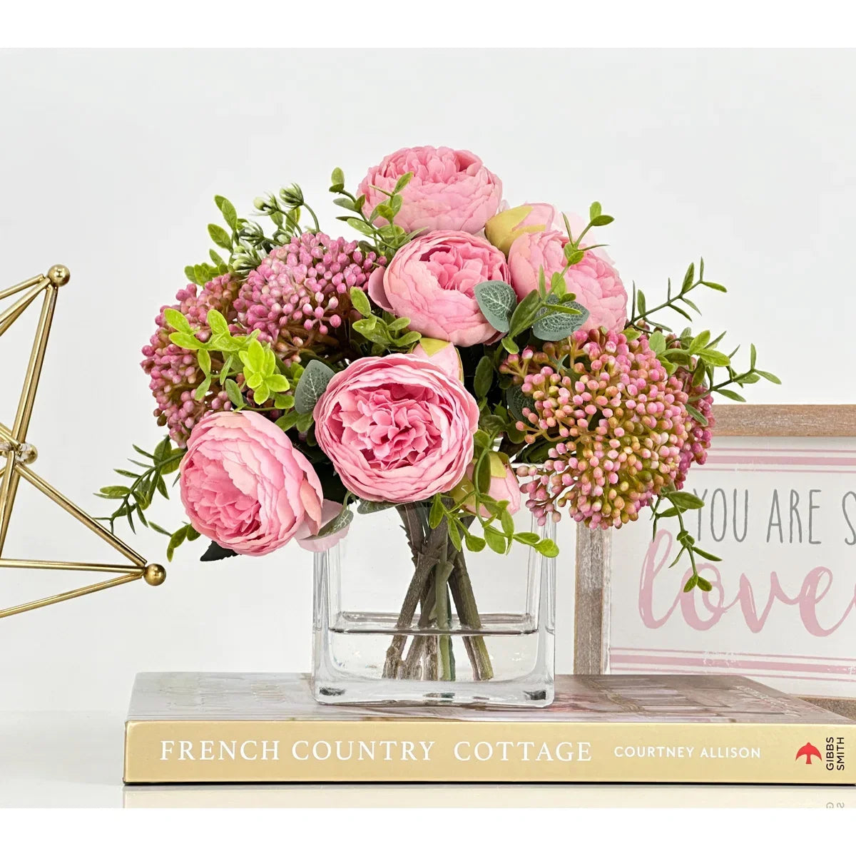 Romantic French Peony & Rose Faux Floral Arrangement