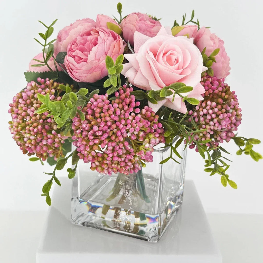 Romantic French Peony & Rose Faux Floral Arrangement