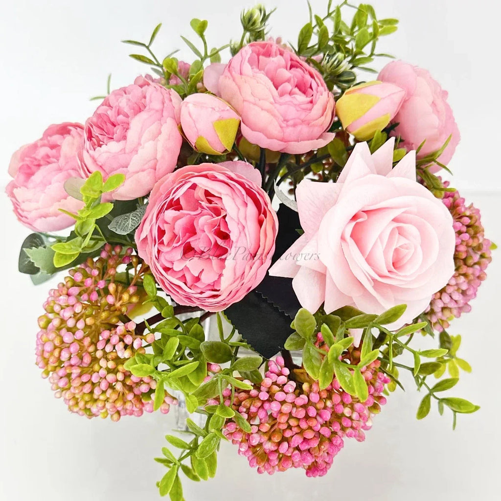 Romantic French Peony & Rose Faux Floral Arrangement