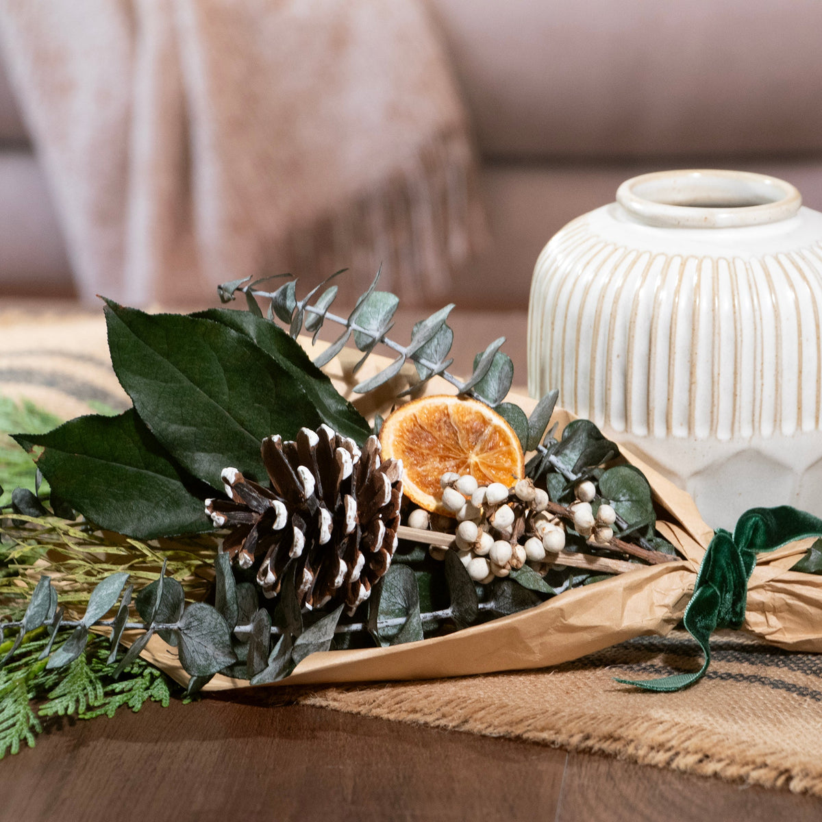 Petite Winter 12" Bouquet: Orange Slice & Baby Eucalyptus