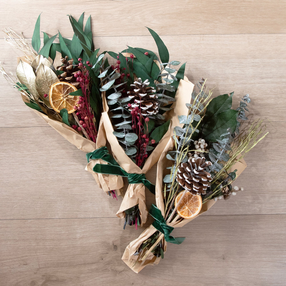 Petite Winter 12" Bouquet: Gold Leaf & Willow Eucalyptus