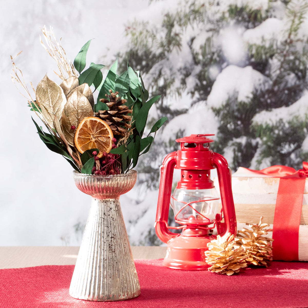 Petite Winter 12" Bouquet: Gold Leaf & Willow Eucalyptus